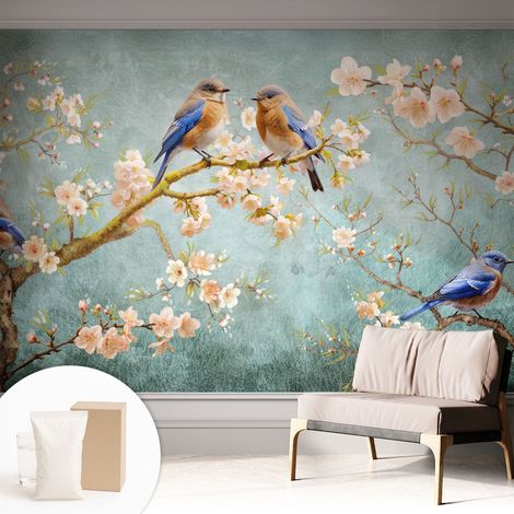 Carta Da Parati Con Design Moderno - Per Rinnovamento Rapido - Non-Woven - Per Interni Moderni Uccelli primaverili 312x219 cm (1/5)