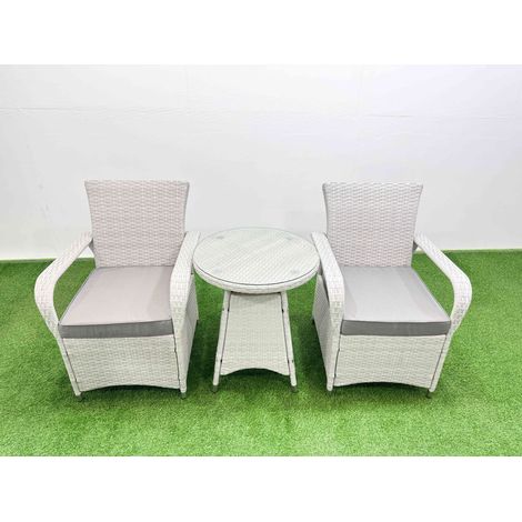 Fimous Wicker PE Rattan Garden Furniture Set Patio Outdoor 2 Chairs Plus Small Round Table Set Light Grey Mixed (1/5)