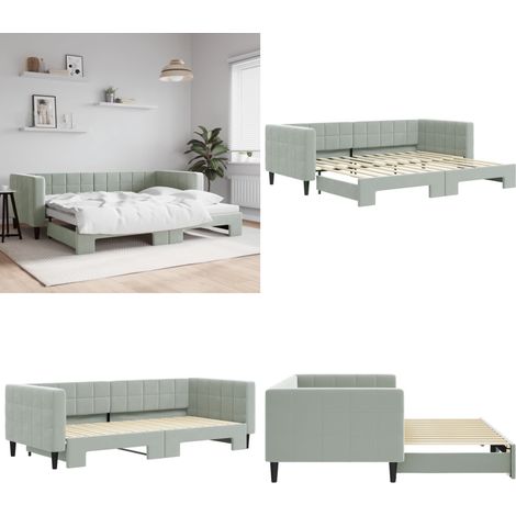 vidaXL Tagesbett Ausziehbar Hellgrau 90x200 cm Samt (1/5)