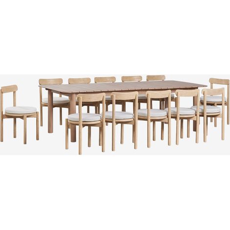 Set de table rectangulaire extensible Duala 250-310x105 cm et 12 chaises de jardin en bois d'acacia Nualis SKLUM