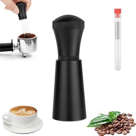 Mini-Kaffeetamper mit 7 Nadeln – Schwarz – Inklusive 10 Ersatznadeln aus Edelstahl – Espressotamper – Kaffeetamper – Espressorührer – Kaffeezubehör