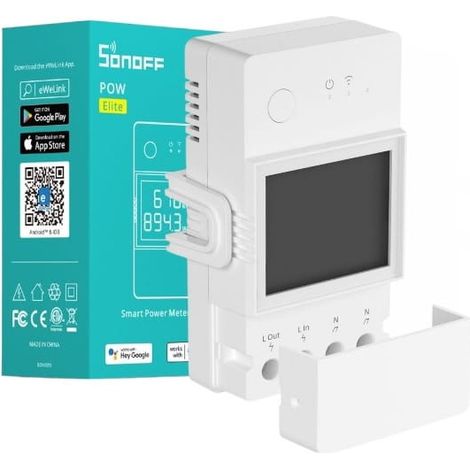 Interrupteur compteur d'énergie intelligent 20A – Mesure consommation électrique – Compatible Alexa/Google Home – Écran LCD – POWR320D – Sonoff