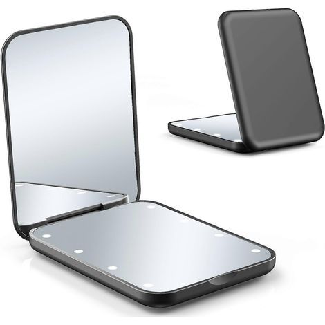 Miroir de poche, miroir compact LED, miroir de maquillage lumineux pliable à double face avec interrupteur magnétique, idéal pour les voyages. (1/5)