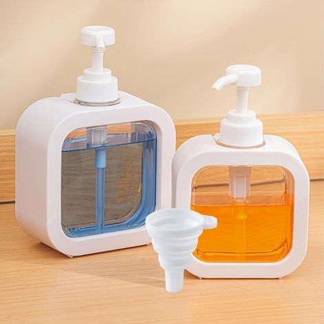 Distributeur Savon Plastique WISIRENT, 2 Pièces Distributeur Savon Liquide und et 1 Entonnoir Pliable, Distributeur Liquide Vaisselle Soap Dispenser, Distributeurs de Savon Transparent (500ml&300ml) (1/5)