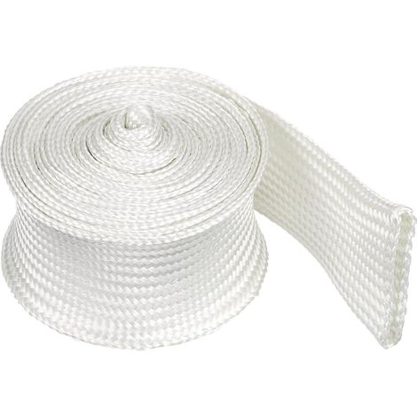 Gaine Tressée 2M x 40mm Gaine en Fibre De Verre Haute Température pour Câbles Automobiles Bureau Domicile Gestion des Câbles Vidéo Protection des Câbles, Blanc (1/5)
