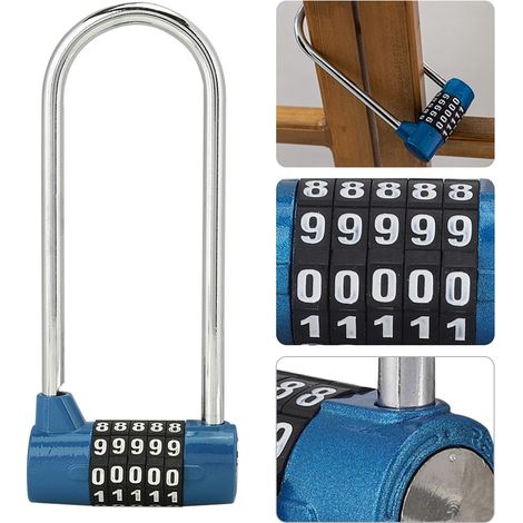 Cadenas à code à combinaison en alliage de zinc en forme de U, extra long, pour porte de placard