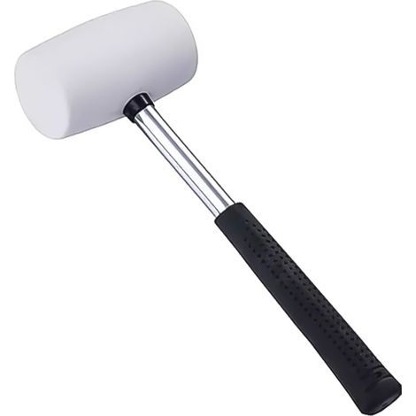 HOTECHE maza goma blanca 16 onzas 450gr m/metal , Maza de goma blanca de 450 g Mango de acero de alta resistencia Cabeza de dos lados planos.