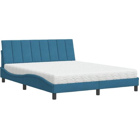 vidaXL Letto con Materasso Hanko Blu 160x200 cm in Velluto (1/5)
