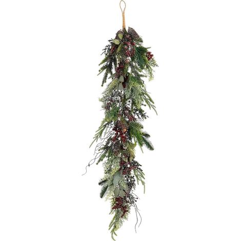 Guirlande de Noël Goutte avec Baies Bordeaux et Pommes de Pin pour Porte et Mur 110 cm - PANGIVO (1/4)