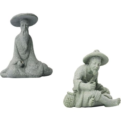 2 Stück Gartendekoration Angler Figur aus Sandstein