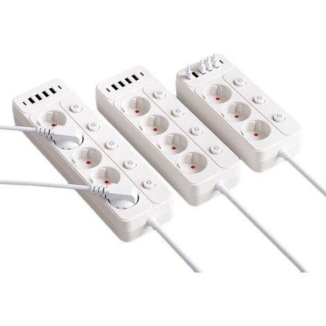 Multiprise à prises multiples conforme aux normes européennes avec prise USB et interrupteur indépendant