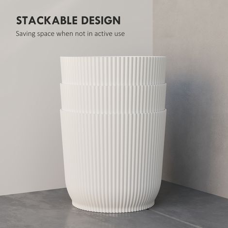 FLITI Set of 3 White PP Plant Pots 22cm Diameter x 20cm Height, Minimalist Design, Stackable, Indoor/Outdoor Use (1/5)