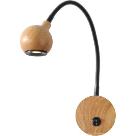 Applique murale en bois avec interrupteur pour lampes de lecture à LED 3 W, éclairage de chambre à coucher, spot mural lumineux 4000 K (1/5)