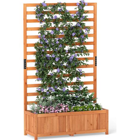 Bois de sapin robuste 150 cm : optimisez vos cultures avec cette jardinière sur pied avec treillis pour potager et fleurs (1/5)