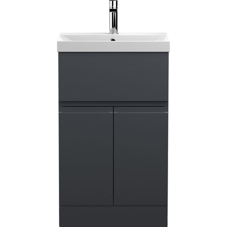 Hudson Reed Urban Satin Soft Black 500mm Floor Standing Single Drawer 2 Door Vanity Unit and Thin Edge Ceramic Basin - URB1401D (1/4)