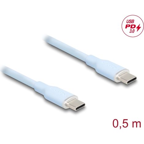 Delock Cable USB 2.0 USB Type-Câ¢ macho a macho PD 3.0 60 W 0,5 m azul Silicona