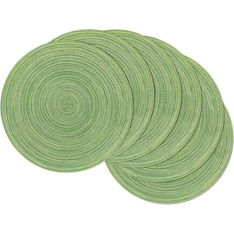 Lot de 6 sets de table ronds verts en coton tressé lavable, 38 cm, résistants à la chaleur, pour Noël et mariage. (1/5)