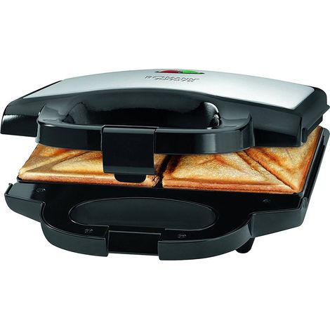 Bomann ST 1372 CB Sandwichera, 2 Sandwiches, Placas Antiadherentes, Tostado Perfecto, Acero Inoxidable 750W Negro/Plata