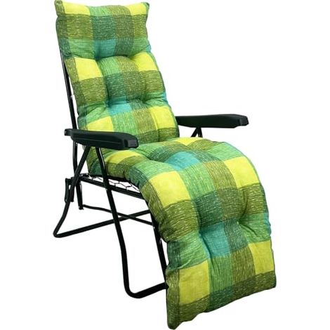 Marvin Sdraio da Giardino con Poggiapiedi Reclinabile Regolabile in 6 Posizioni Flock Poltrona con Cuscino Imbottito 8cm Braccioli Automatica Interno Esterno VERDE QUADRI (1/4)