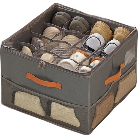 Schuhaufbewahrungsbox，Geeignet für 8 Paar Schuhe，Großer Schuhorganizer mit Fächern und Deckel，Grau，43 x 43 x 32 cm (1/5)