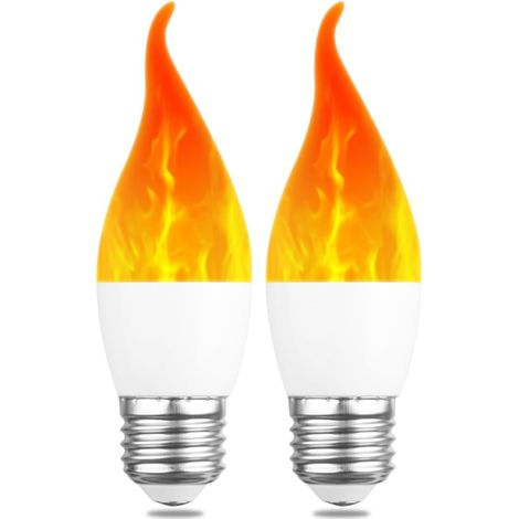 Ampoule à Flamme LED, 2W E27 Ampoule à Effet de Flamme, Ampoule à Lumière Vacillante, 3 Modes D'éclairage, Lampes D'ambiance Décoratives (2 Pcs)