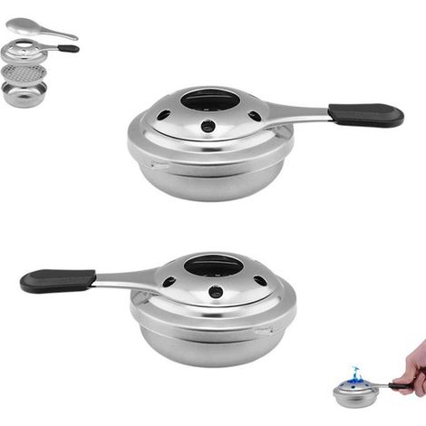 Lot de 2 mini-brûleurs à alcool (15,5 x 9,5 x 4,5 cm) pour fondue, portables et idéaux pour cuisiner en camping en cas d'urgence. Couleur : argent. Résistants au vent. (1/5)