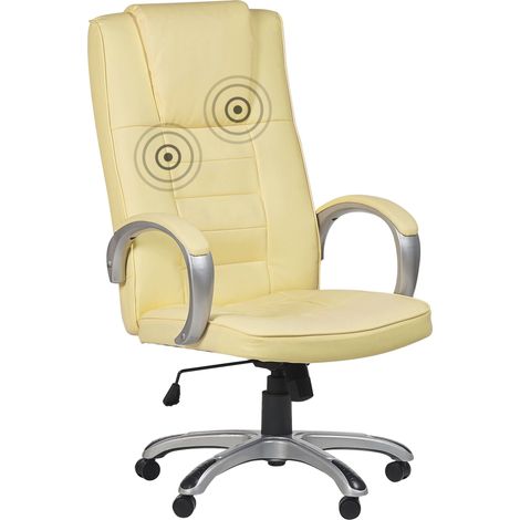 Poltrona da ufficio massaggiante riscaldata con seduta in pelle sintetica beige Grandeur II