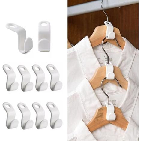 Lot de 10 cintres avec crochet de fixation - Organisateur blanc (1/5)