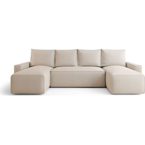 Canapé d’angle tissu panoramique convertible avec coffre SOFYA-Beige (1/5)