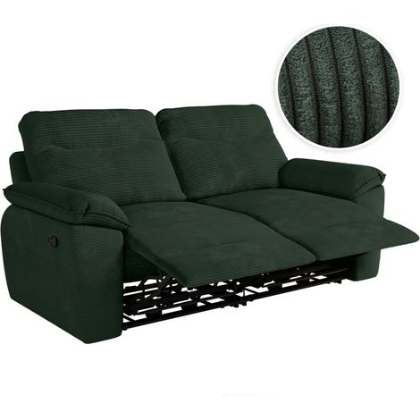 Loungitude – Canapé relax manuel 3 places en velours côtelé – Confort ajustable – Fabrication européenne – Longueur 200 cm – Vert foncé (1/5)