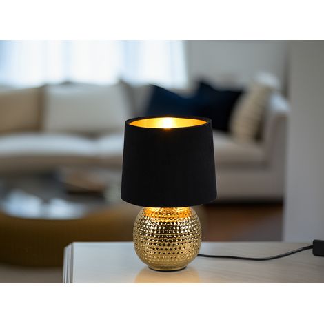 Tischleuchte SOPHIA mit Keramikfuß & Samtschirm Schwarz - Gold, Höhe 26cm (1/5)