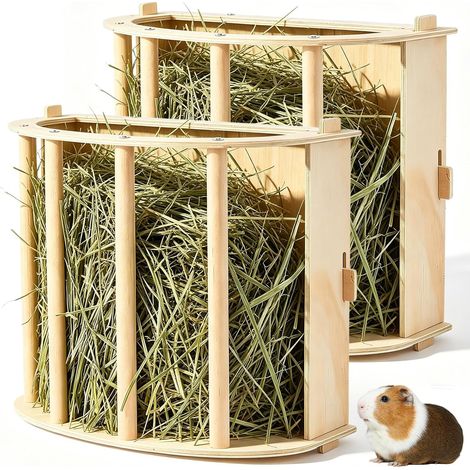 2 x Wooden Hay Rack 25 x 18.8 x 13 cm Heavy Duty Hay Feeder for Rabbit, Guinea Pig, Chinchilla, Hamster, Small Animals, Cage Hay Dispenser (1/5)
