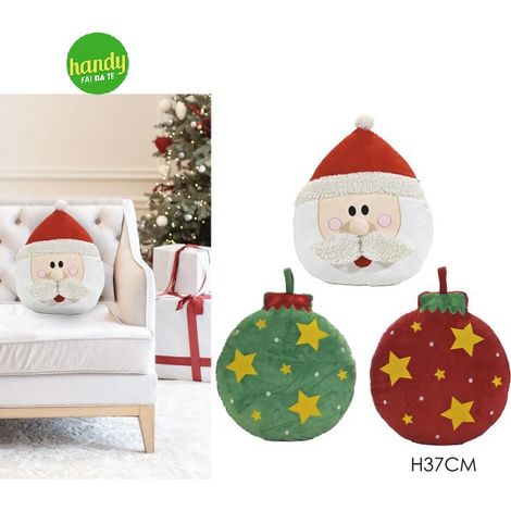 Cuscino Natalizio General Trade a Forma di Palla H 37 cm 3 Fantasie Assortite