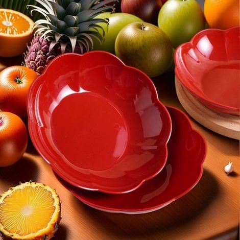 Plateau à Fruits et Apéritif en PP, Forme de Fleur Rouge, Grand Modèle 24,5 x 5,5 cm, Idéal pour la Maison ou la Table de Salon (1/5)