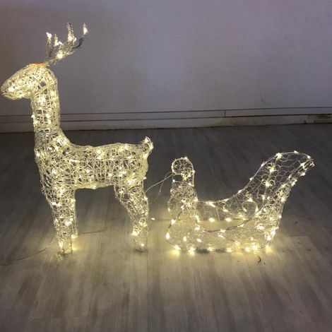 Renna luminosa con slitta in acrilico trasparente con 240 LED color bianco caldo (1/4)