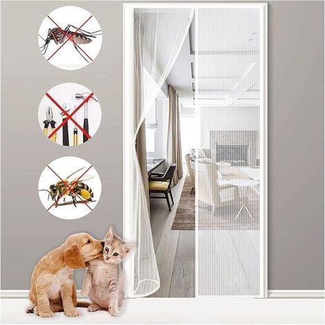 Moustiquaire Porte Fenêtre Magnétique 140x210cm Blanc moustiquaire porte fenetre Anti Mosquito Magnet avec Durable Maille, Fermeture Automatique Rideaux Moustiquaire Porte, Fly Screen (1/5)