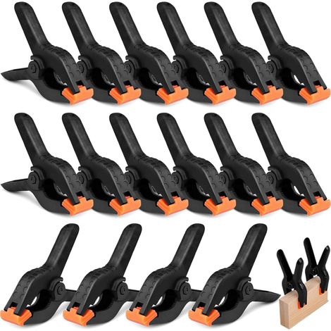 16 Pcs Pinces Ressort Nylon 4 In avec Mâchoires Rotatives, Clips Plastique Universelles Noires, Pince Serrage Prise Main Confortable, Outils Fixation pour Bricolage, Travail Bois, Studio Photographie (1/5)