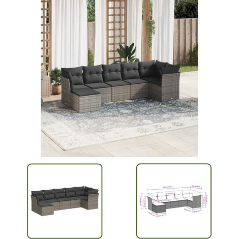 The Living Store 7-tlg. Garten-Sofagarnitur mit Kissen Grau Poly Rattan - Gartengeset - Gartenmöbelset - Rattan Möbel - Lounge Set - Gartenlounge (1/3)