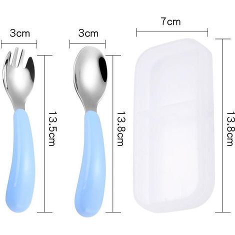 MINKUROW 2 Pezzi Set Di Posate Per Bambini In Acciaio Inossidabile, 1 X Forchetta E 1 X Cucchiaio Per Uso Domestico Della Scuola Del Bambino (Blu) (1/3)