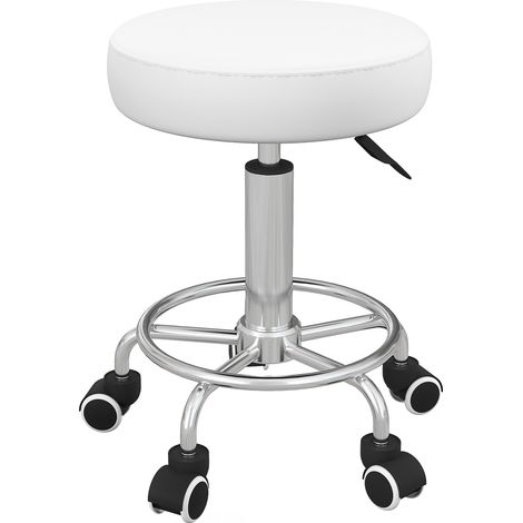Tabouret de salon réglable en hauteur, similicuir, jusqu'à 110 kg, Ø 42 x 50-64 cm (H), blanc (1/5)