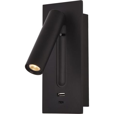 Liseuse LED à lampe de chevet avec interrupteur discret, lampe de chevet intégrée ou applique murale pour lecture, connecteur USB-C, rotative à 350° et pliable à 90°, puissance 3 W, lumière ch (1/5)
