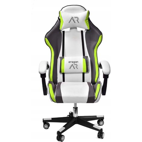 Silla gaming silla de oficina ergonómica ecopiel blanca-gris-lima