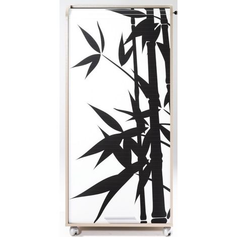 Meuble informatique à rideau taupe imprimé bambous Orga 140 cm (1/4)
