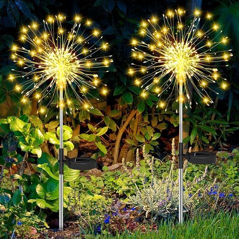 Lanterne Solaire Exterieur, 2 Pièces 120 LED Lampe Solaire Exterieur Decorative, 8 Modes Blanc Chaud Étanche Lampe Solaire de Pissenlit, Feux d'artifice Solaires pour Cour, Pelouse Décoration (1/5)