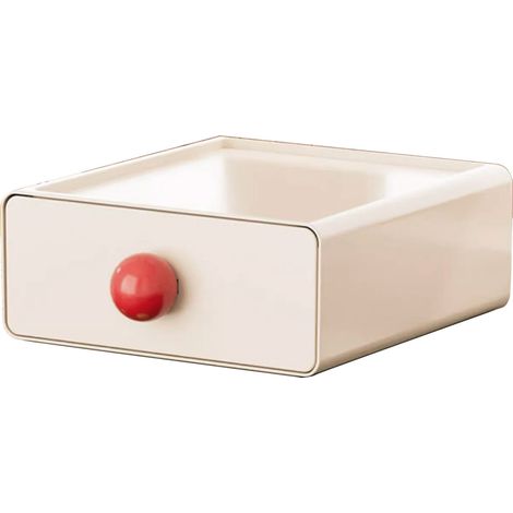 Boîte de Rangement Bureau Tiroir Coulissant Plastique Empilable Grand Capacité 20x20x7.5cm Blanc Crème pour Cosmétiques (1/5)