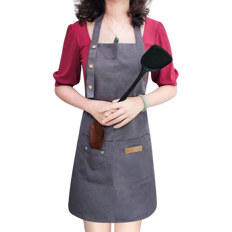 Tablier Cuisine - Coton Toile et Lin - Avec Bretelles Réglables et Grandes Poches - Pour Homme et Femme - 29 x 26,8 Pouces (1/5)