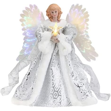 Ange de Noël plat doré, décoration de sapin blanc, ornement de fête, figurine angélique pour arbre, bijou de Noël, sommet d'arbre angélique, décoration festive (Blanc) (1/5)
