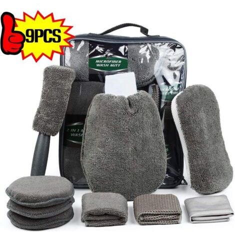 9 pièces Outils Professionnels Nettoyage de Voiture, Voiture Chiffons de Nettoyage Automobile Set, Wash Kits Microfibre, Auto waschset Cleaner Auto Set, Voiture Vent Brosse (1/3)