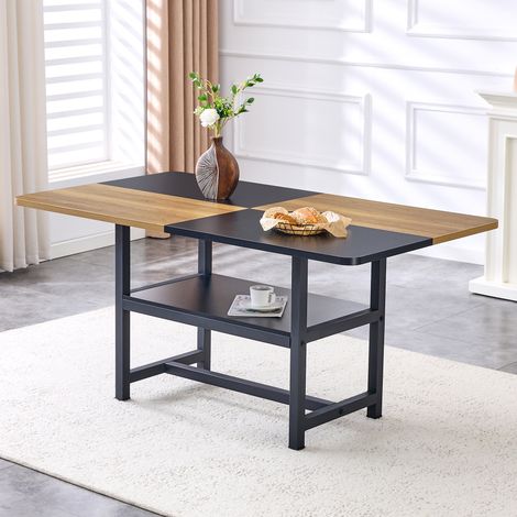DESMIU Table de salle à manger rectangulaire 4 à 6 personnes avec niche de rangement, en MDF et métal, noir et bois (1/5)