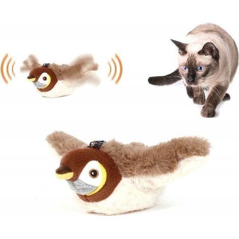 Giocattolo interattivo per gatti a forma di uccellino in peluche: si muove e riproduce suoni di uccelli.